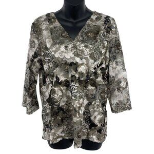 Alfani Women Top Blouse Size XL Extra Large Floral Lace V-Neck Blouse 3/4 New